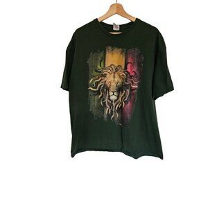 Delta Pro Weight T Shirt Size‎ 2XL Green Lion graphic dreadlocks